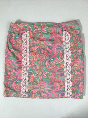Lilly Pulitzer Paisley Vibrant Neon Lace Trimmed Skirt Make A Splash 12